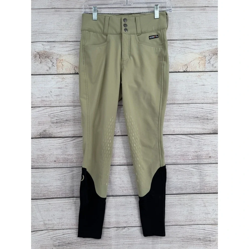 Kerrits Equestrian Breeches Women XS Tan Black Silicone Grip Knee Patch Pants